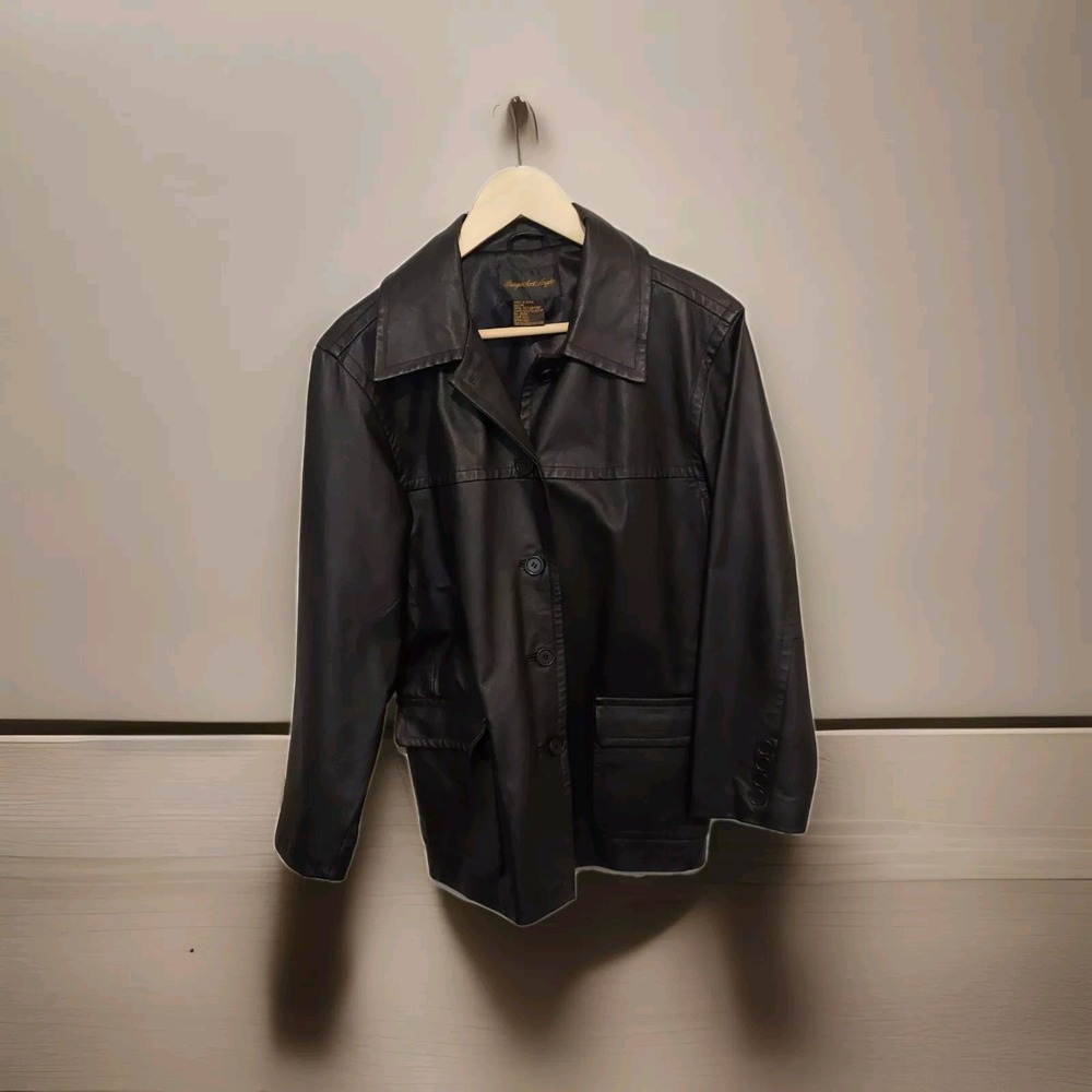 Giorgio Sant Angelo Womens Size Medium Black Leather Coat Button Jacket Winter